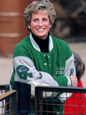 Princess Diana Philadelphia Eagles Green and White Varsity Jacket