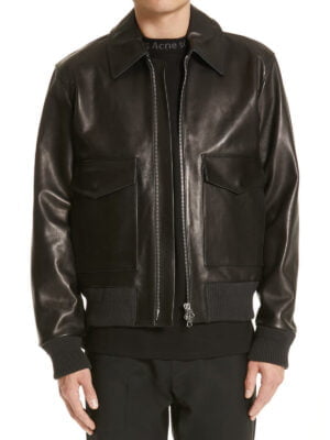 Black Lambskin Leather Jacket For Men