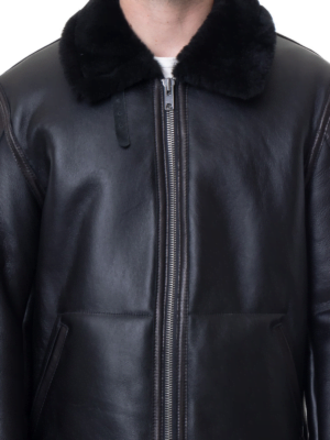 Black Men's B-3 Sheepskin Shearling Jacket Leather