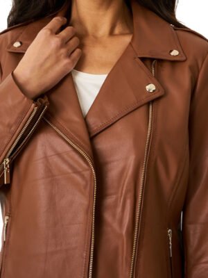 Brown Leather Jacket Motorcycle For Womens