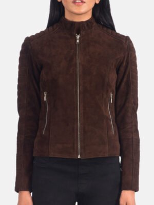 Brown Women’s Zipper Suede Jacket Leather