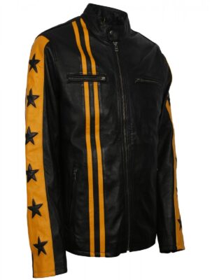 Men Yellow Stripes Biker Jacket