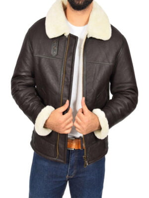 Men Dark Brown Shearling Jacket