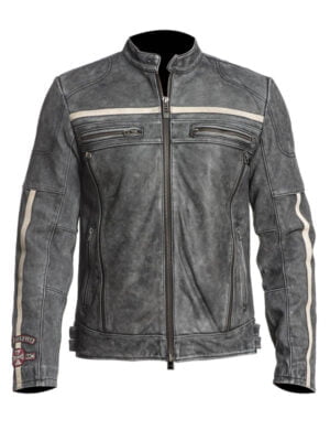 Men’s Distressed Cafe Racer Leather Biker Jacket