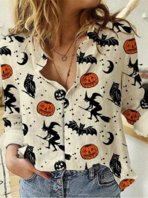 Halloween 2023 Spooky Print Shirt for Womens