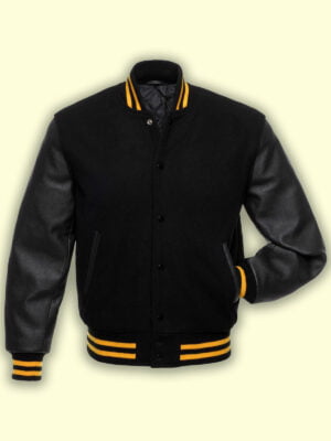 Jet Black Wool Letterman Jacket