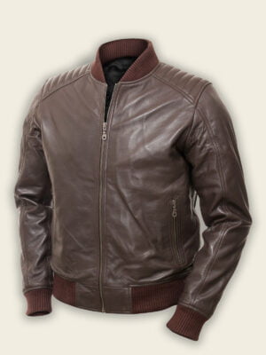 Dark Brown Bomber Leather Jacket for Men's