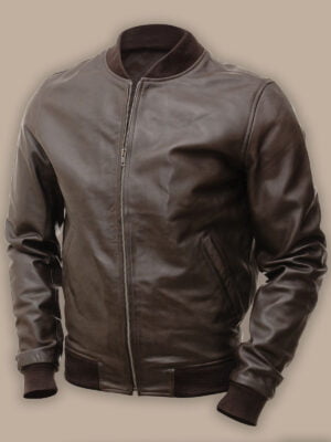 Hickory Brown Bomber Leather Jacket for Men's