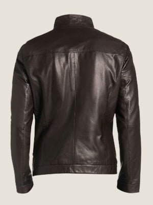 Men Lambskin Leather Bomber Jacket Dark Brown