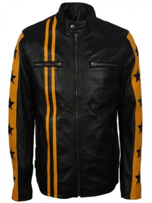 Men Yellow Stripes Biker Jacket