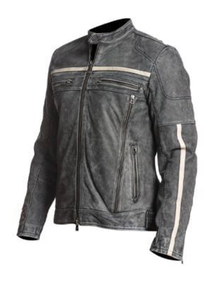 Distressed Men’s Cafe Racer Motorcycle Jacket