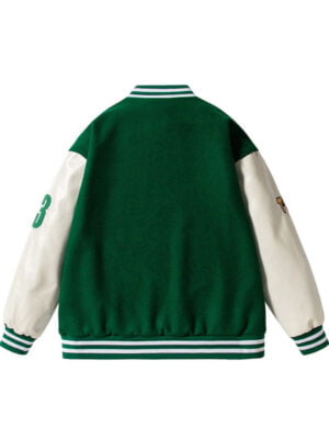 Men’s Hip Hop Puzzle Letterman Green Bomber Jacket