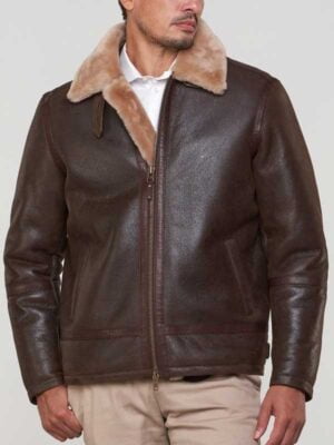 Men’s Sheepskin Leather Shearling Brown Jacket