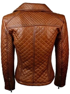 Quilted Sheepskin Fashion Leather Jacket Tan Brown for Women