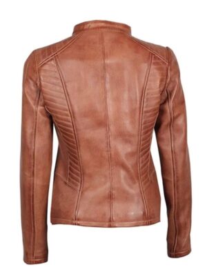 Slim Fitted Leather Jacket For Brown Women’s