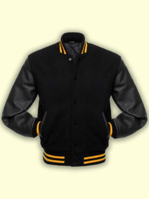 Jet Black Wool Letterman Jacket