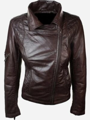 Womens Leather Jacket with Brown Hood