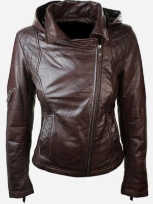 Womens Leather Jacket with Hood