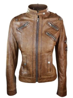 Womens Vintage Punk Leather Biker Jacket