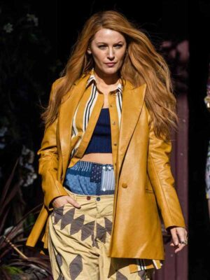 It Ends With Us 2024 Blake Lively Mustard Leather Coat