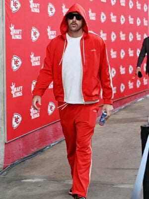 Shop American Footballer Travis Kelce TNF Red Celine Tracksuit