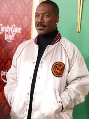 Candy Cane Lane 2023 Eddie Murphy White Bomber Jacket