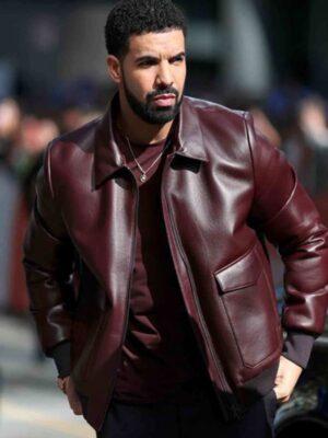 Drake Film Festival Maroon Leather Jacket