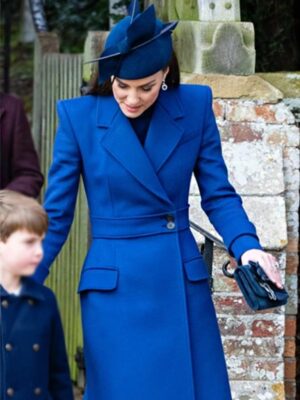 Kate Middleton Christmas Day Church Service Blue Coat