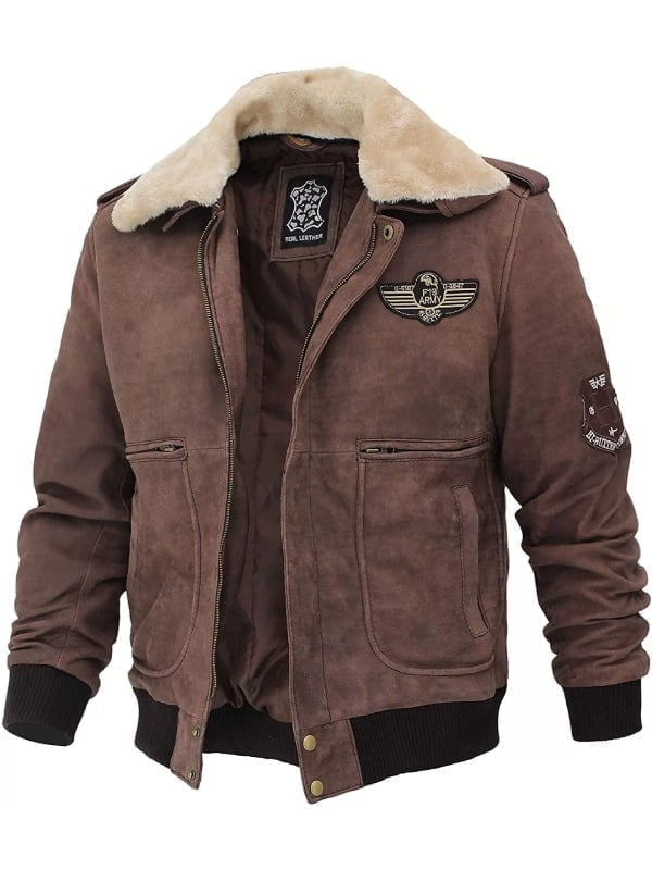 Mens Real Leather B2 Bomber Flight Suede Jacket