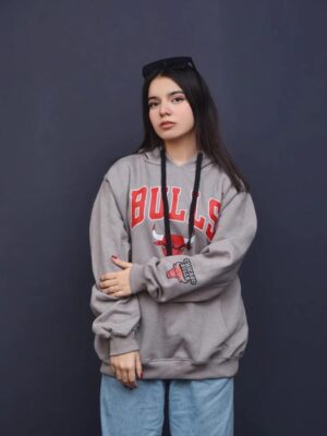 Oversized Bulls Fleece Printed Hoodie