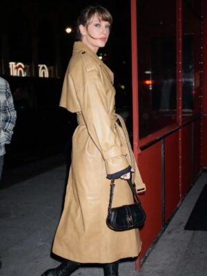 Taylor Swift Mustard Leather Trench Coat