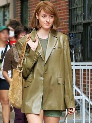 Ingrid Film A Different Man Renate Reinsve Olive Green Leather Blazer