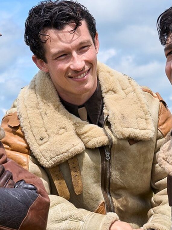 Masters of the Air Callum Turner Shearling Leather Jacket