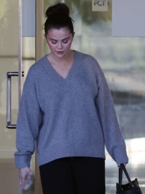 Selena Gomez Gray Oversized Sweater