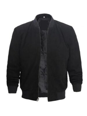 Mens Black Suede Bomber Jacket