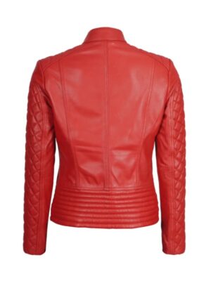 Women Red Quilted Leather Jacket