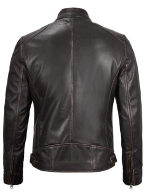 Dodge Men's Distressed Dark Brown Cafe Racer Leather Jacket