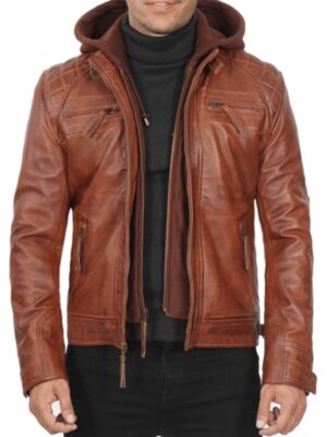 Johnson Mens Quilted Tan Leather Bomber Jacket