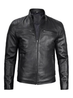 Mens Black Cafe Racer Leather Jacket