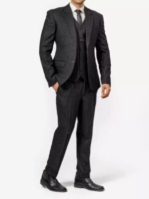 Three Piece Mens Black Pinstripe Suit