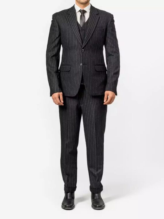 Three Piece Mens Black Pinstripe Suit - The California Jackets