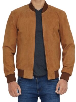 Mens Brown Suede Bomber Leather Jacket