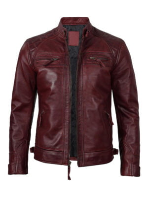 Mens Maroon Quilted Biker Jacket