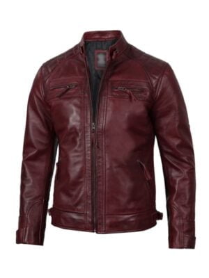 Men's Maroon Quilted Motorcycle leather Jacket