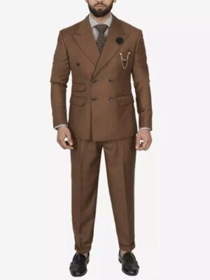 Double Breasted Mens Brown Suit