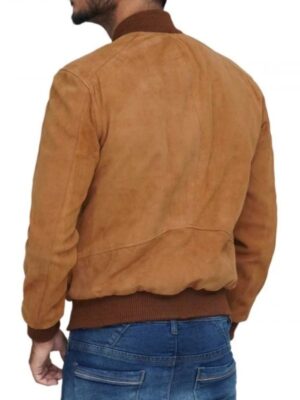 Mens Brown Suede Bomber Leather Jacket