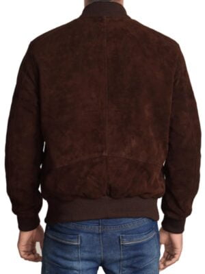 Mens Dark Brown Suede Leather Bomber Jacket