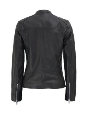 Womens Black Leather Textured Jacket