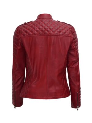 Womens Biker Asymmetrical Maroon Leather Jacket