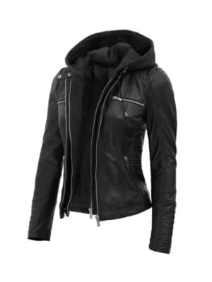 Womens Black Leather Jacket With Hood